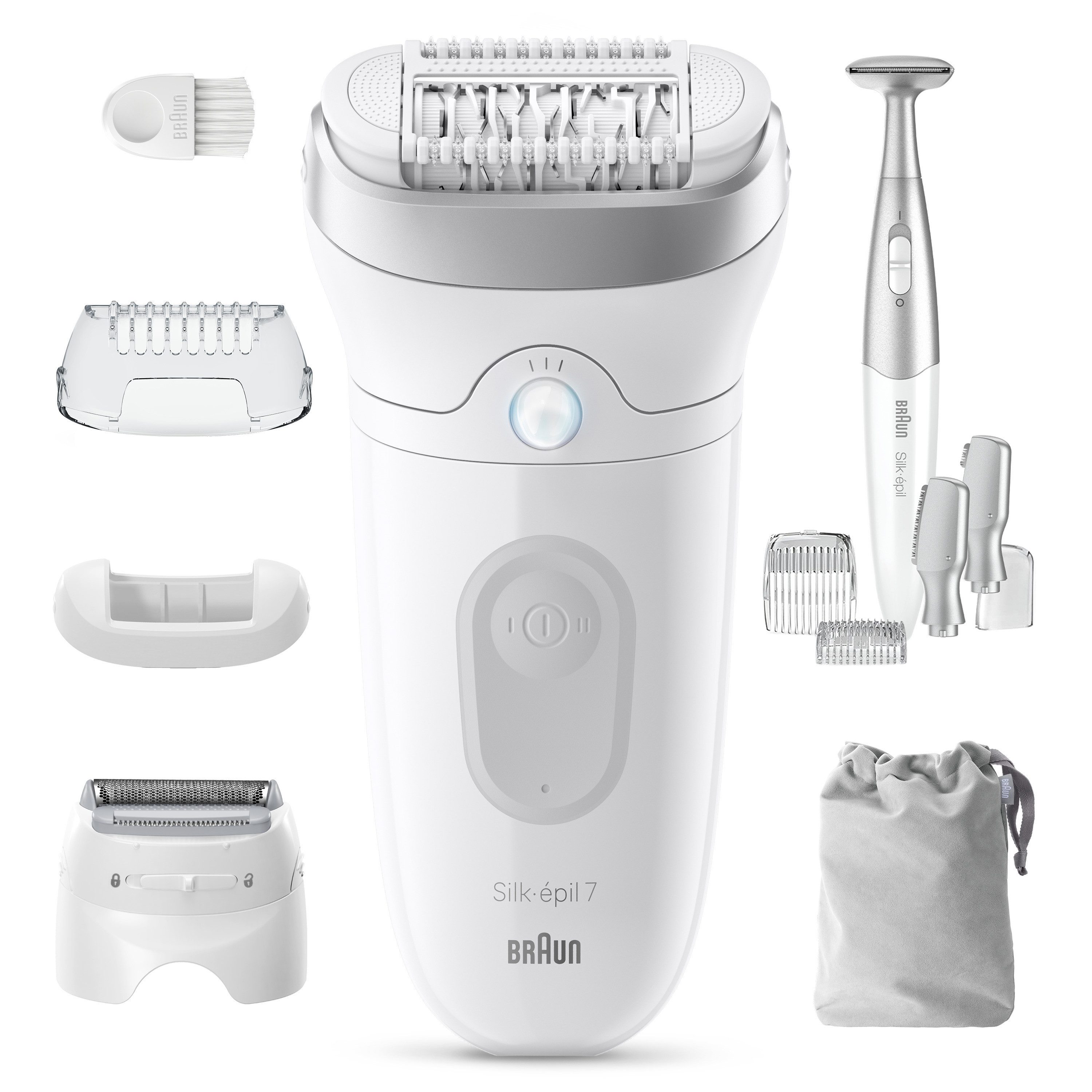 Braun Epilierer Silk-épil 7 SE7-241, Rasier- & Trimmeraufsatz, Wet&Dry silberfarben
