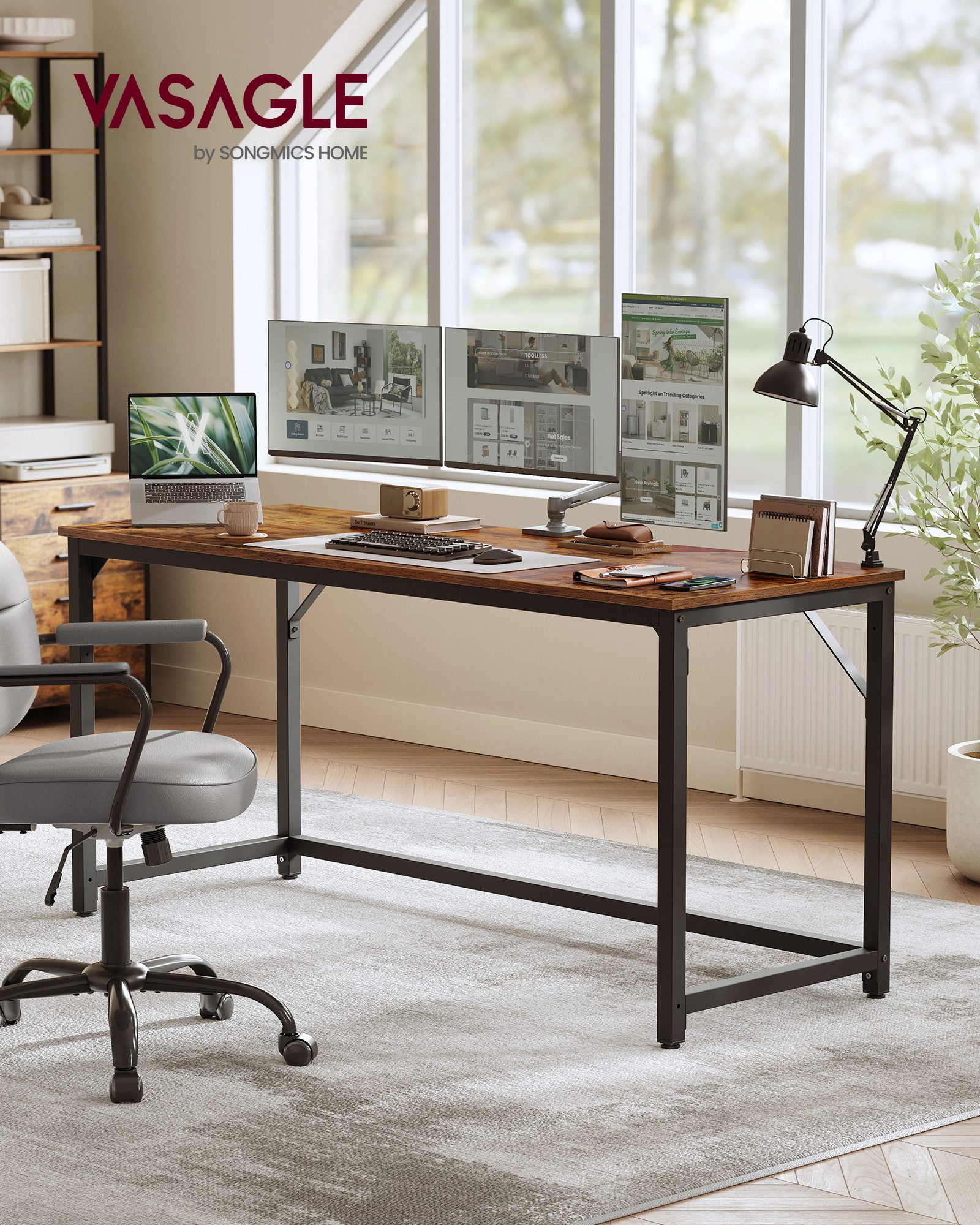 VASAGLE Schreibtisch Computertisch, Bürotisch, 80/100/120/135/160 cm, moderner Stil