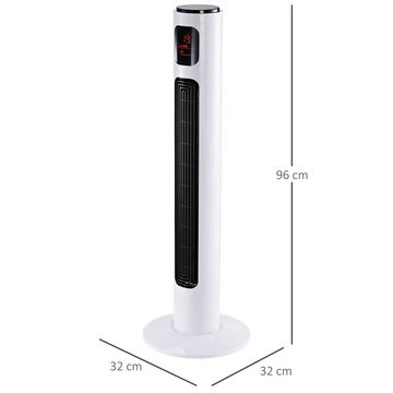 HOMCOM Standventilator Turmventilator 70° oszillierender, Standventilator mit Fernbedienung, für Wohnzimmer, Weiß+Schwarz