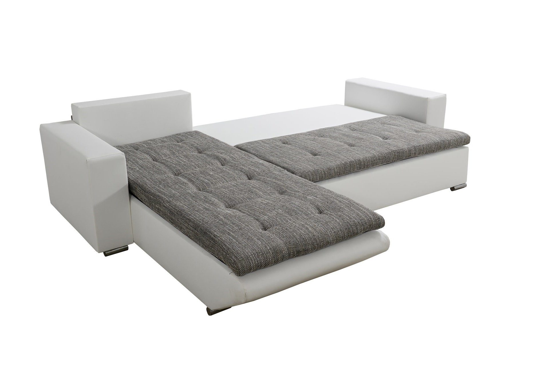 Sofa mit Schlaffunktion, Ecksofa Ecksofa Möbel Fun Zierkissen Inkl. Rückenkissen und Weiß-Grau NINO