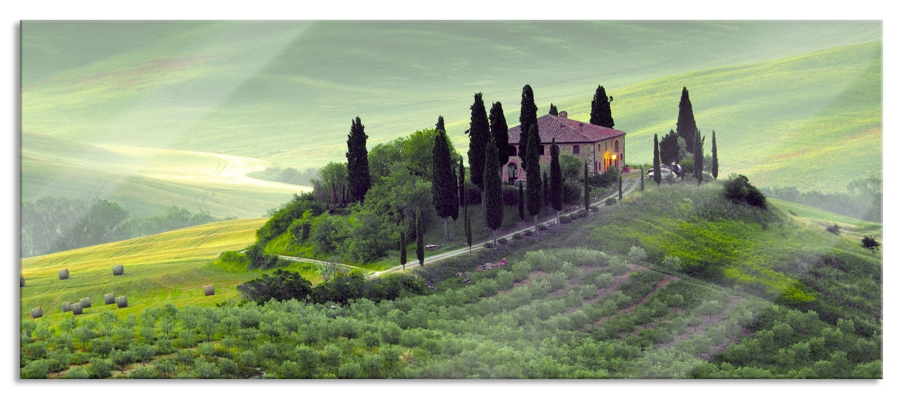 Pixxprint Glasbild Wunderschöne Toskana Landschaft, Wunderschöne Toskana Landschaft (1 St), Glasbild aus Echtglas, inkl. Aufhängungen und Abstandshalter