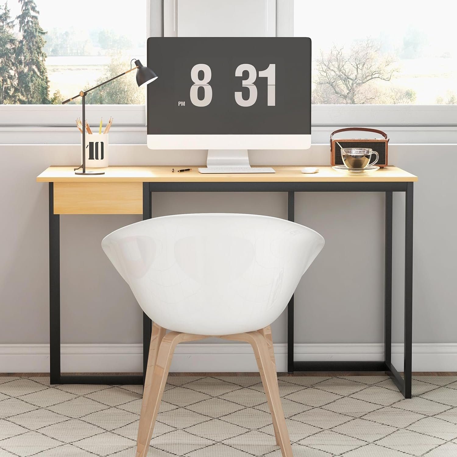 Computertisch, Fußpolstern, mit Schreibtisch KOMFOTTEU 120 & cm × 55 Natur Metallrahmen