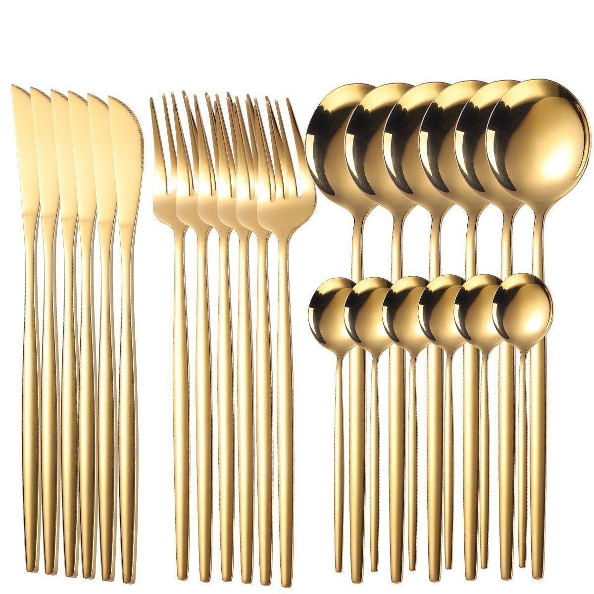 Coisini Besteck-Set 24tlg.Edelstahl Gold Spülmaschinenfest Gabel Löffel für 6 Personen