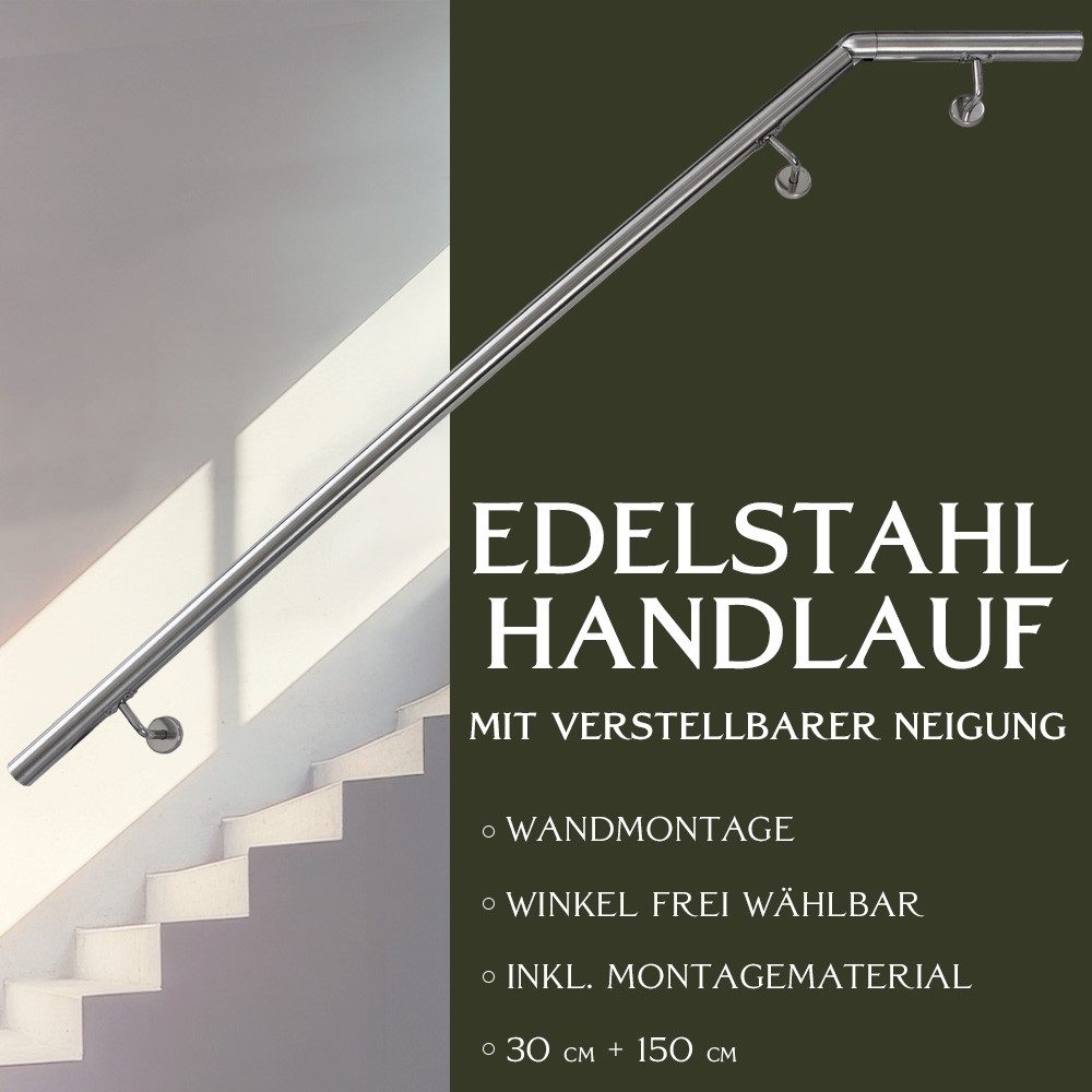 V2Aox Handlauf Handlauf aus Edelstahl mit Winkel 150 cm Gelenkverbinder Geländer – Bild 2 von 5