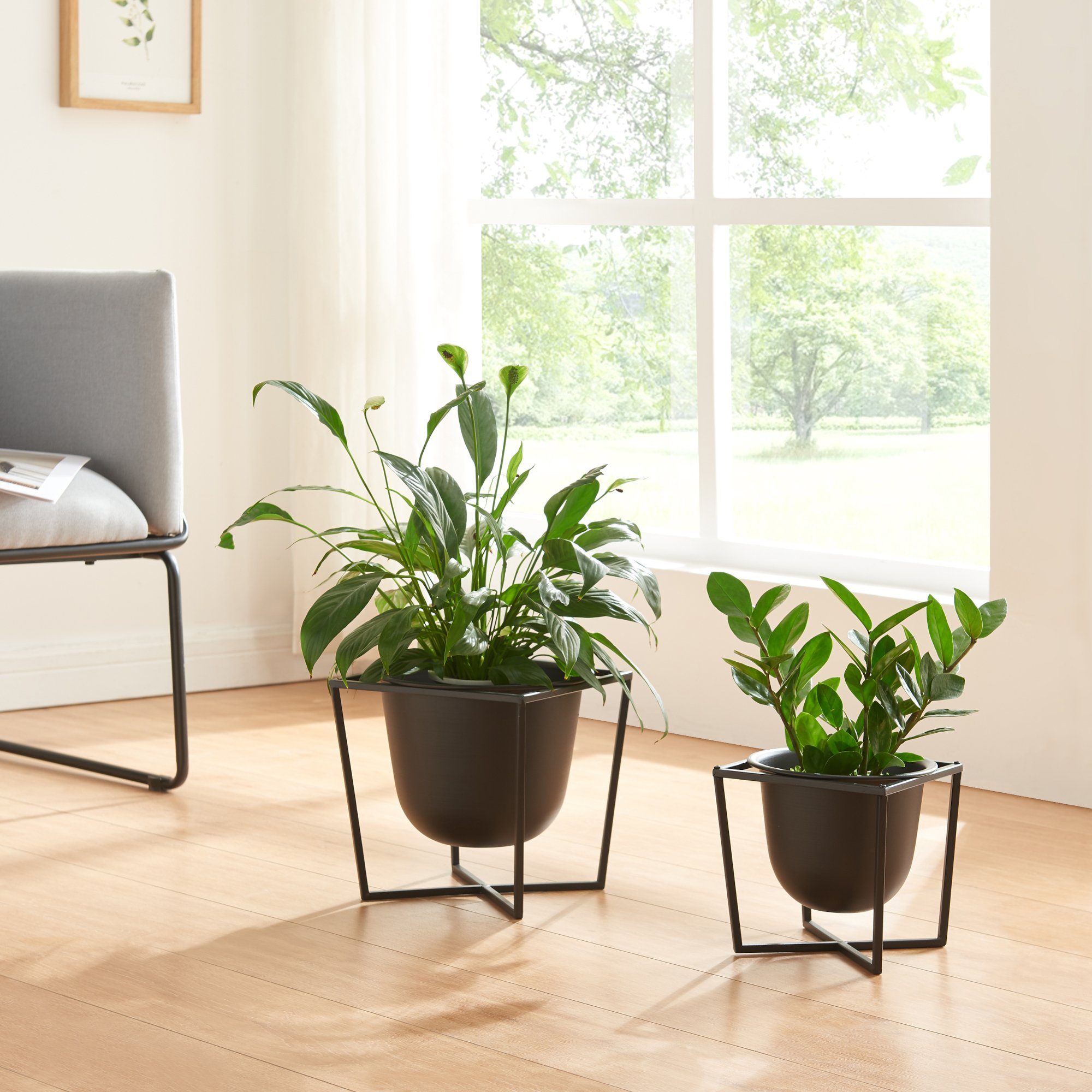 en.casa Blumenständer (2 St), »Nordmaling« 2er Set Metall Schwarz