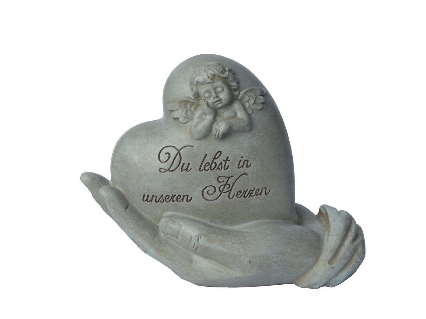 Kaufhaus le petit Dekofigur Grabschmuck Herz in Hand Engel Grabdeko Gedenkstein Figur Skulptur, Dekofigur, Dekoobjekt aus Polyresin (Kunststein)