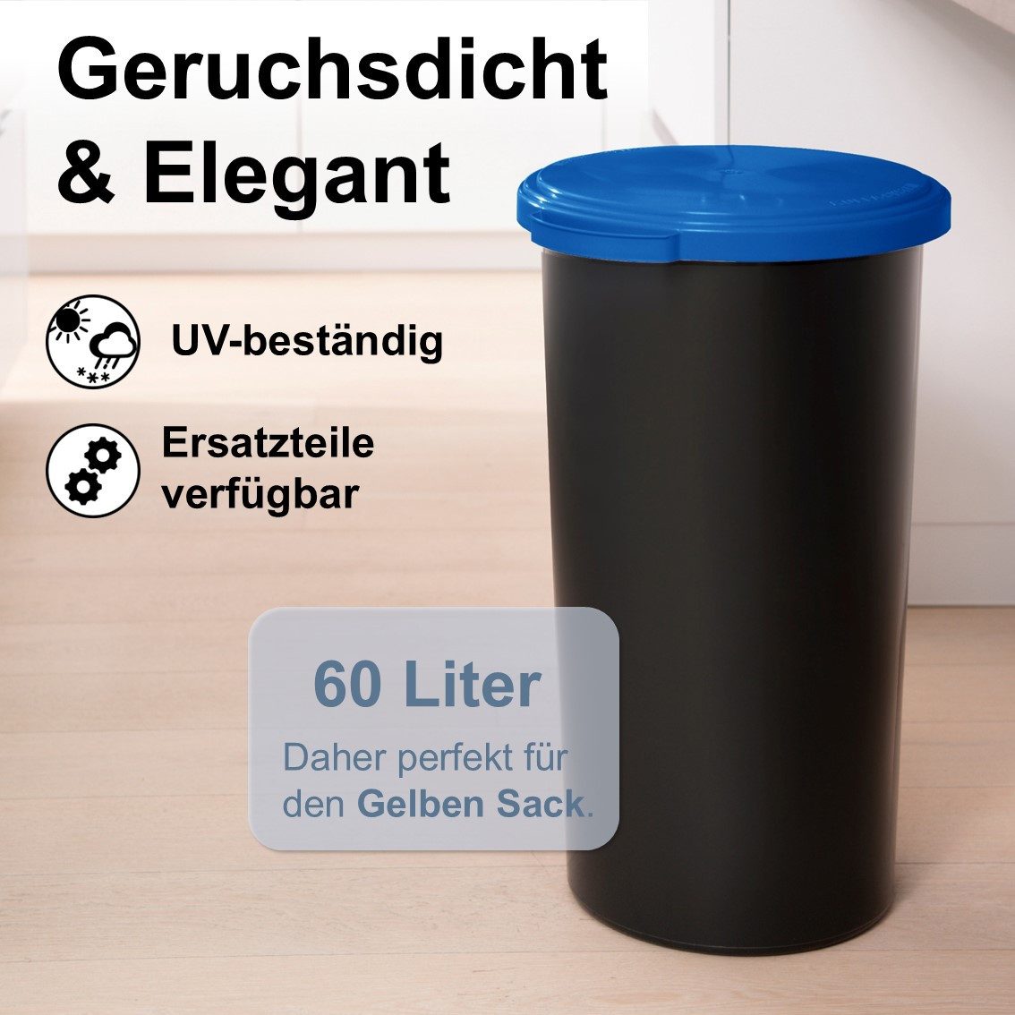 KUEFA Müllsackständer VLC 60L Mülleimer Gelber Sack, inkl. Klemm-Ring, Geruchsdicht