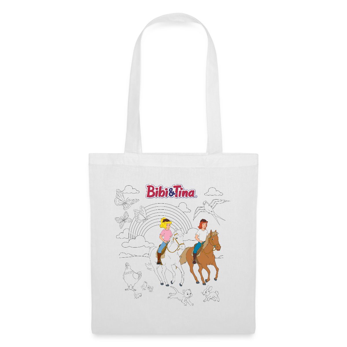 Spreadshirt Henkeltasche Bibi & Tina Ausmalmotiv Mit Pferden Stoffbeutel (1-tlg)