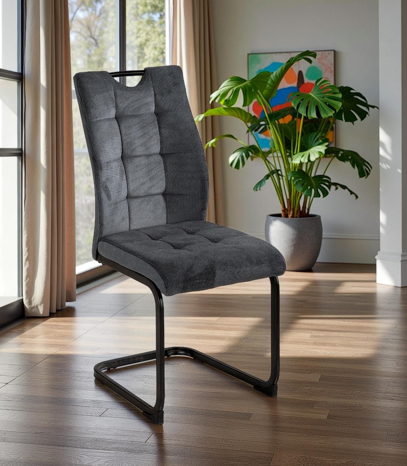 Home4You Freischwinger, Grau, Schwarz, Mikrofaser, Webstoff, Metall, (1 St), B 44 x H 96 x T 59 cm