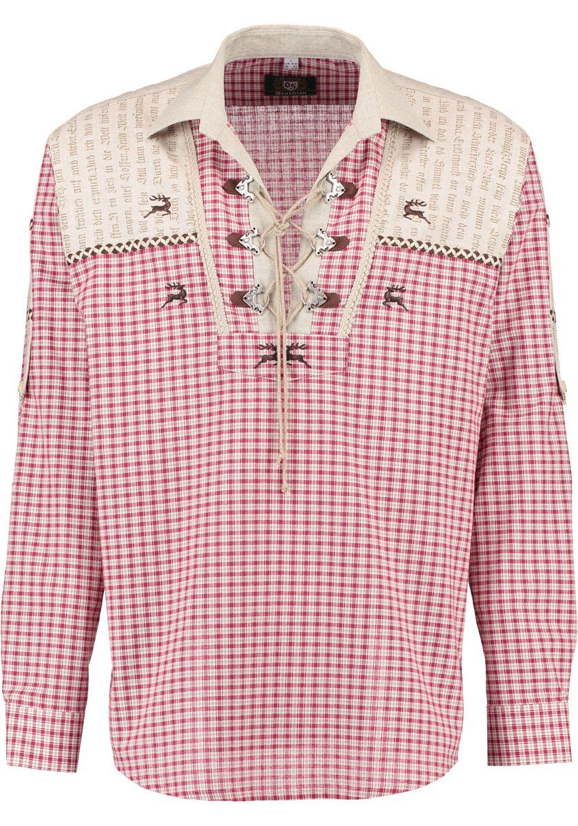 OS Trachten Trachtenhemd Duryto Herren Langarmhemd mit Liegekragen und Schnürung am Ausschnitt