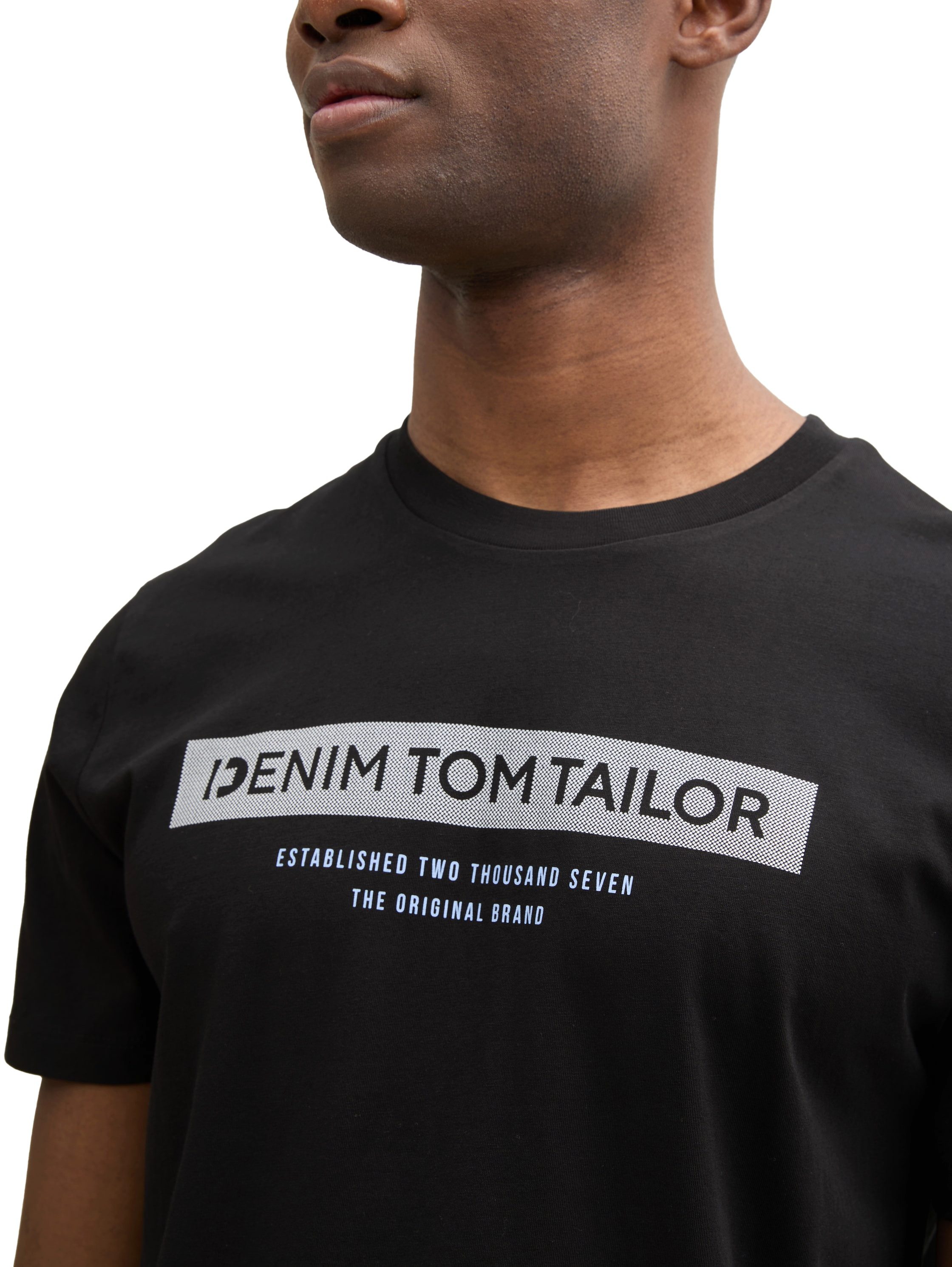TOM TAILOR Denim Rundhalsshirt mit verschiedenen Logo Prints