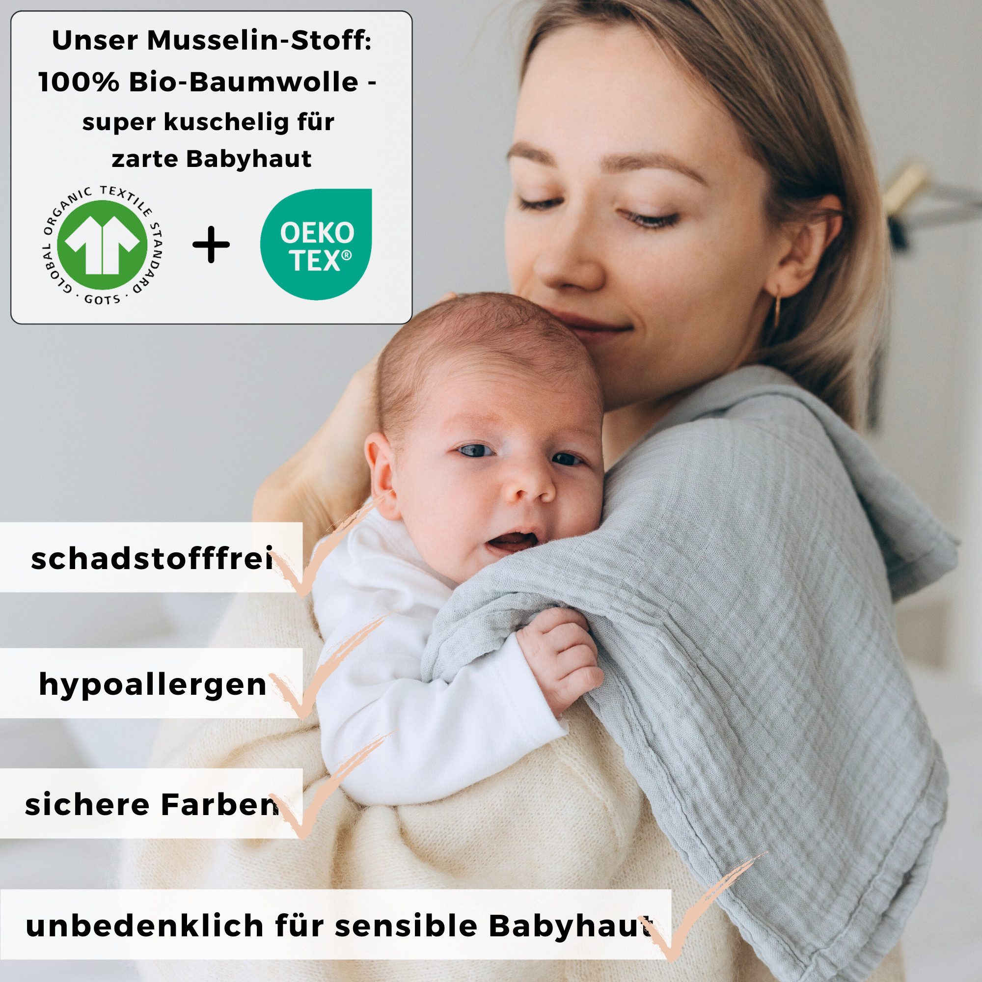 furora BABY Spucktuch Baby Mulltücher Sets (Bio-Musselin: super soft) 80x80cm oder 25x25cm, Sehr weich