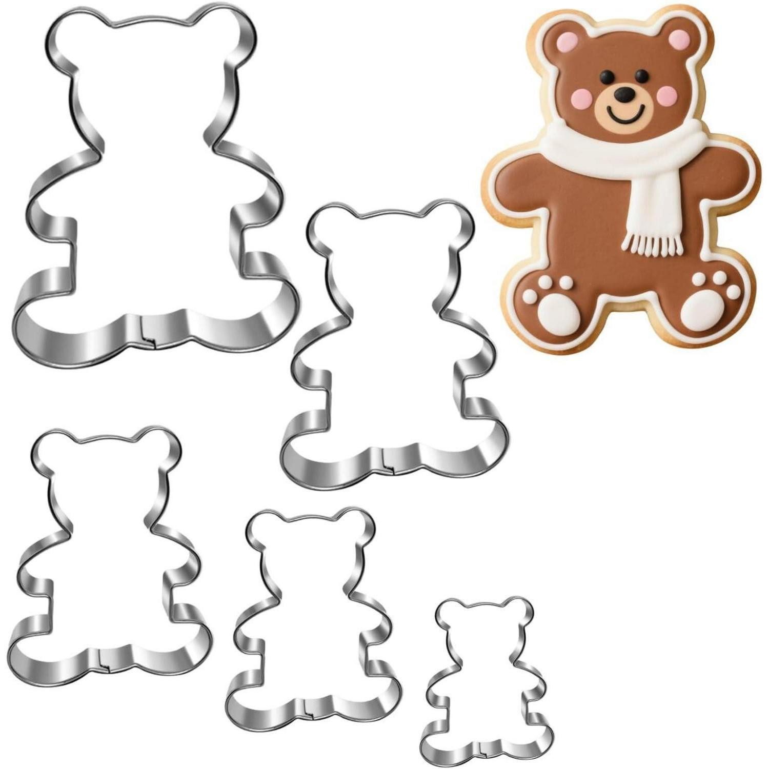 LuxusKollektion Backform Ausstechformen Edelstahl 5er Set Spülmaschinenfest Plätzchen Bären