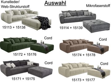 luma-home Big-Sofa 15174, XXL-Couch 306x134 cm mit Federkernpolsterung, viele Kissen, markante Steppungen, Cordstoff Braun Taupe
