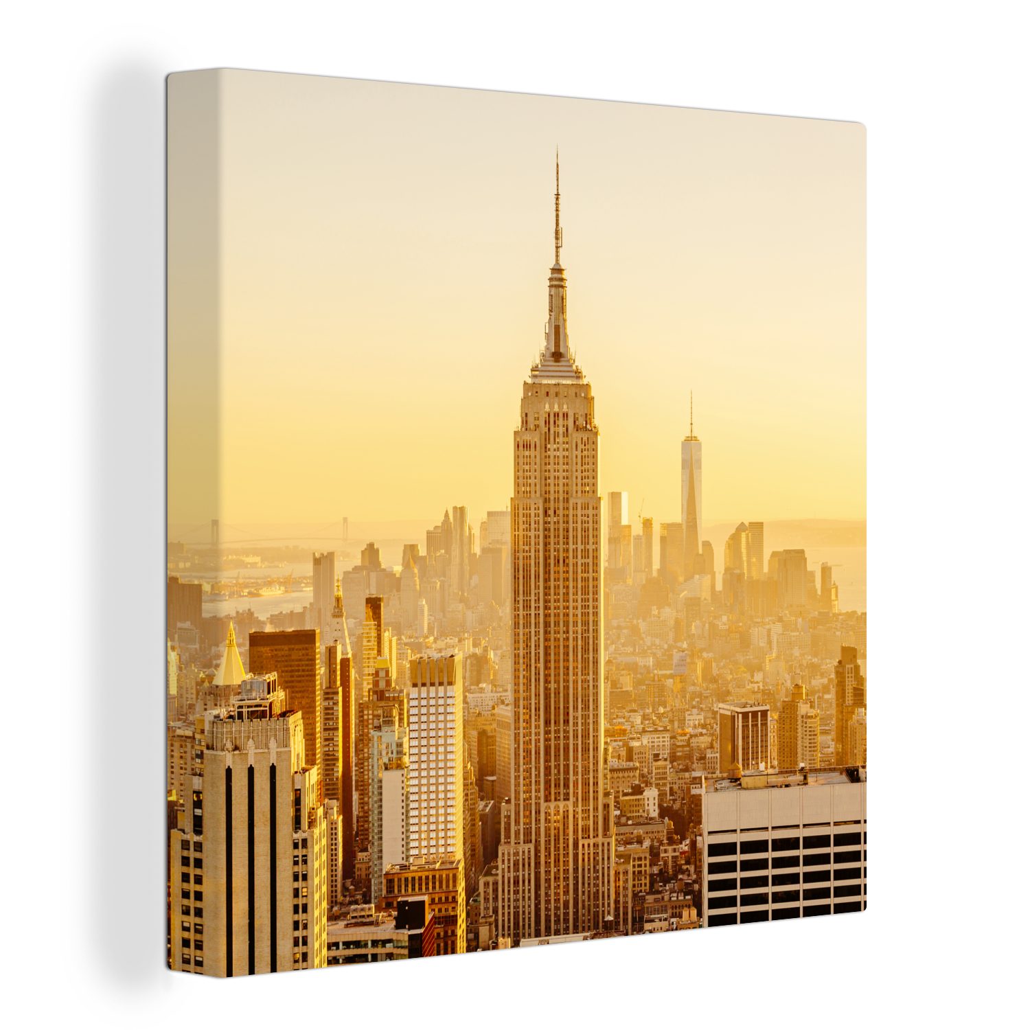 OneMillionCanvasses® Leinwandbild Goldener Sonnenuntergang am Empire State Building in New York, (1 St), Leinwand Bilder für Wohnzimmer Schlafzimmer