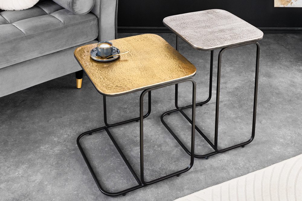 riess-ambiente Beistelltisch ABSTRACT 55cm gold / silber / schwarz · Wohnzimmertisch aus Metall (Set, 2-St), Kaffeetisch in C-Form · handmade · pulverbeschichtet · Retro Design