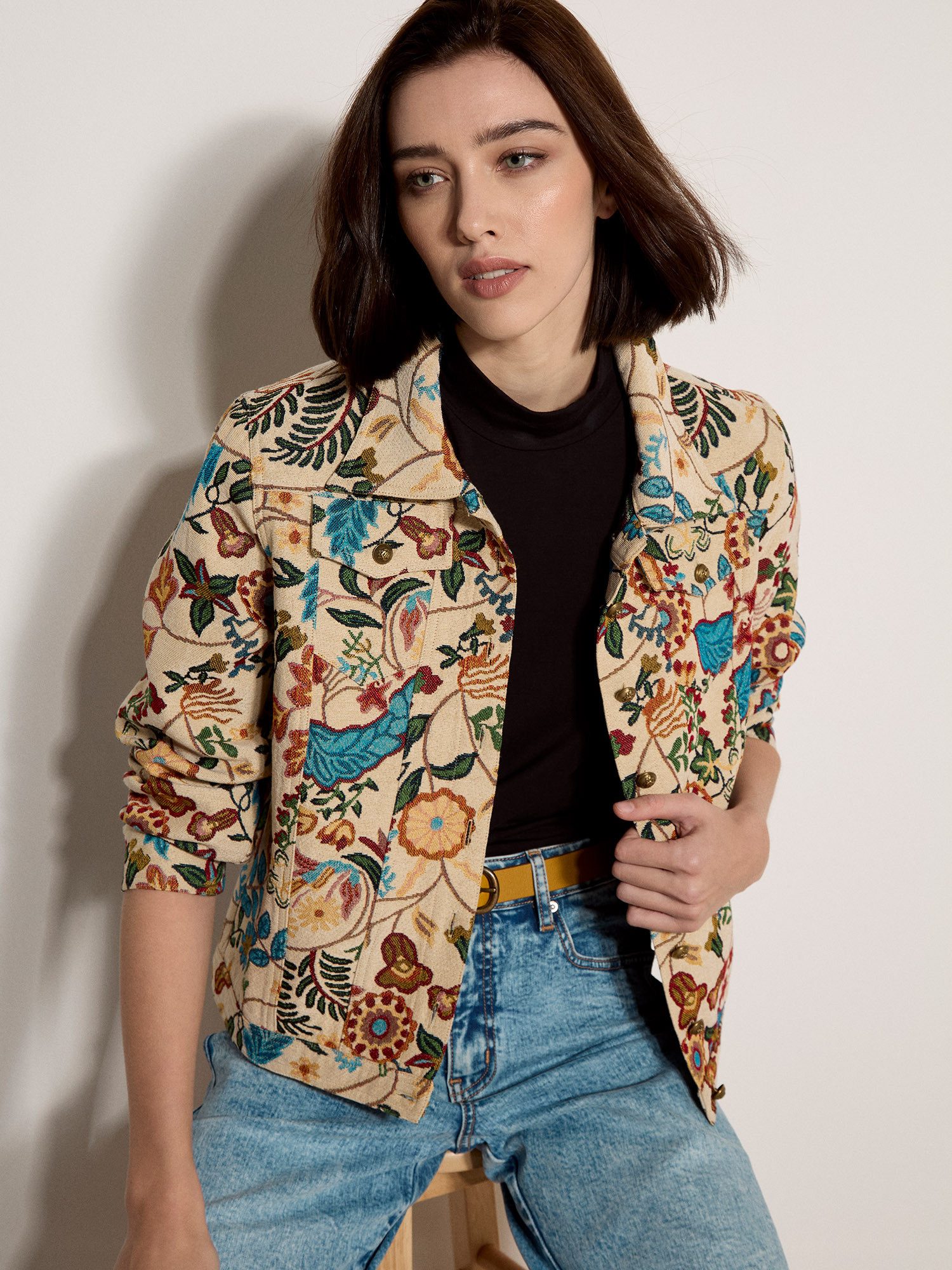 Apricot Kurzjacke Blumen-Tapisserie-Jacke Gemustert günstig online kaufen