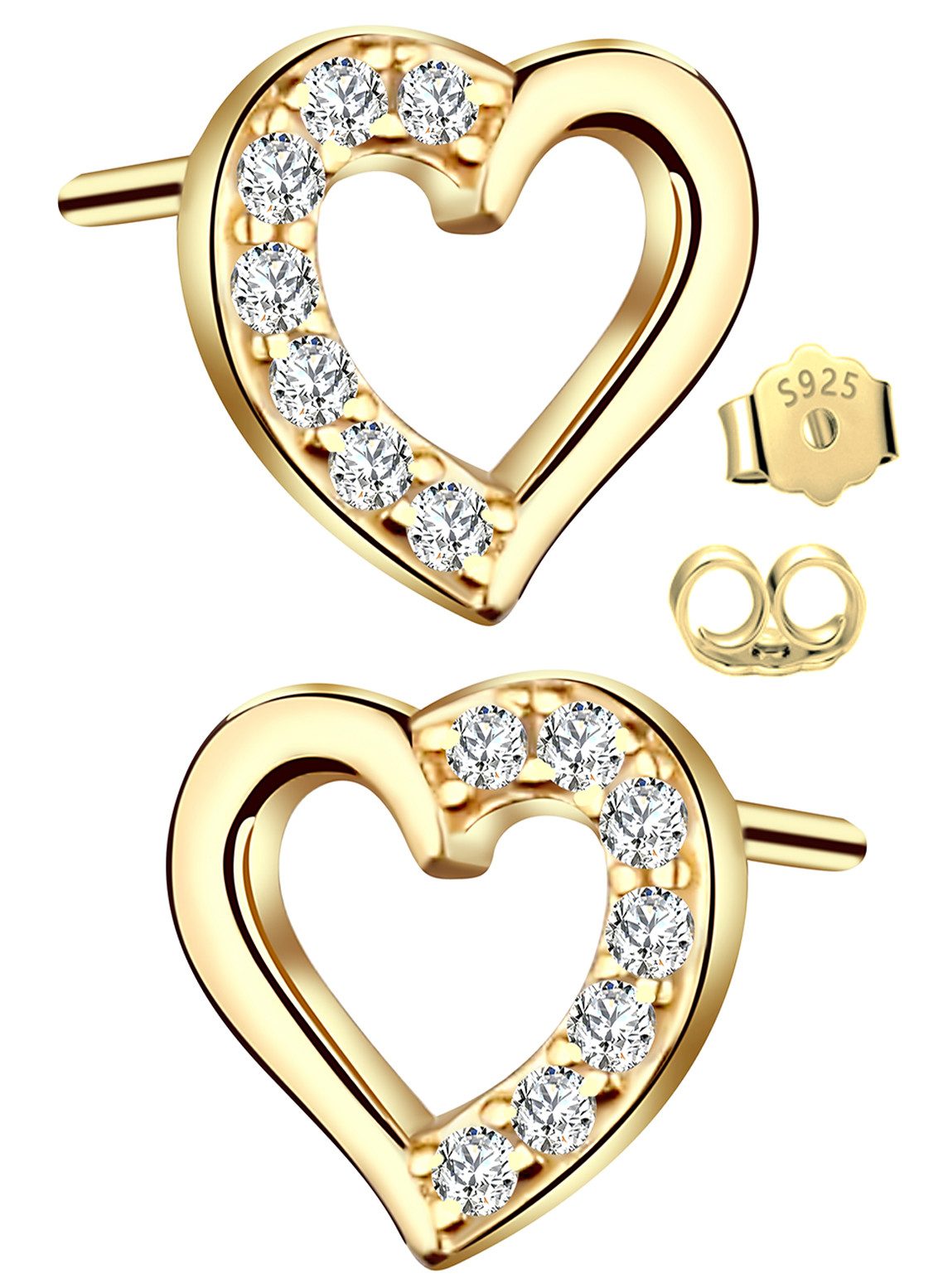 Paar Ohrstecker kleine Ohrringe 925 Silber Herz gold Schmuck für Frauen Damen Freundin
