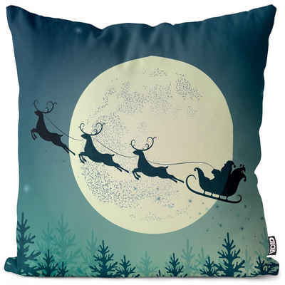 Kissenbezug, VOID (1 Stück), Sofa-Kissen Nikolaus Weihnachtsmann Schlitten Mond Weihnachten Rentier Geschenke Deko Dekoration Heillig Abend Wald Nacht