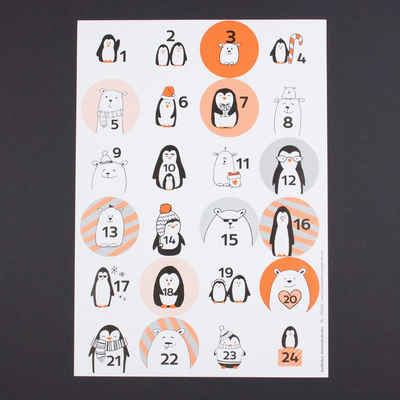 Bow & Hummingbird Sticker Aufkleber Adventskalender Eisbären & Pinguine, (24-tlg)