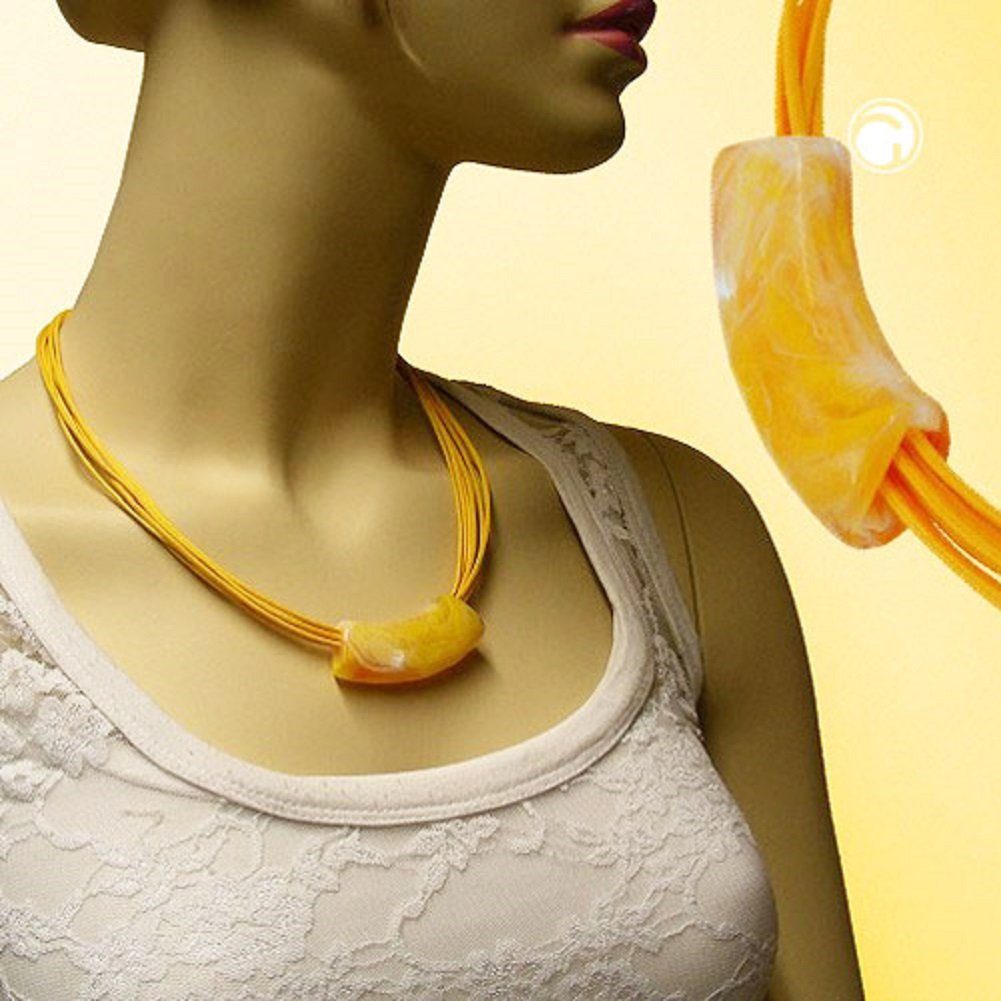 Herren Schmuck unbespielt Collier Collier Halskette Rohr flach gebogen gelb marmoriert glänzend Kunststoff 45 cm inklusive Schmu