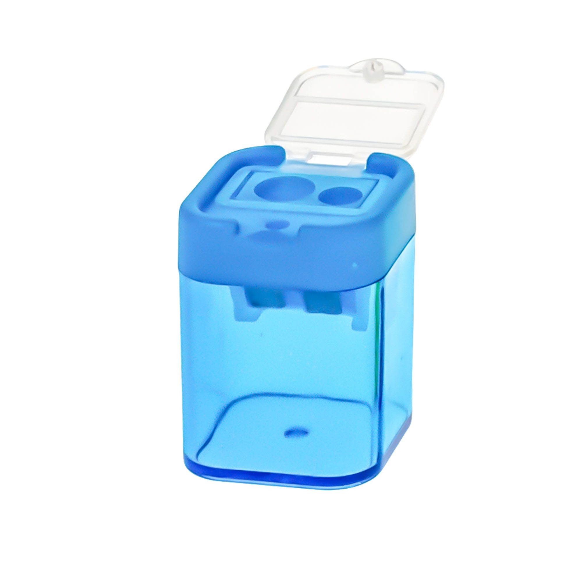 TSI Schreibwaren Anspitzer Doppelspitzerdose mit Verschluß viereckig, blau