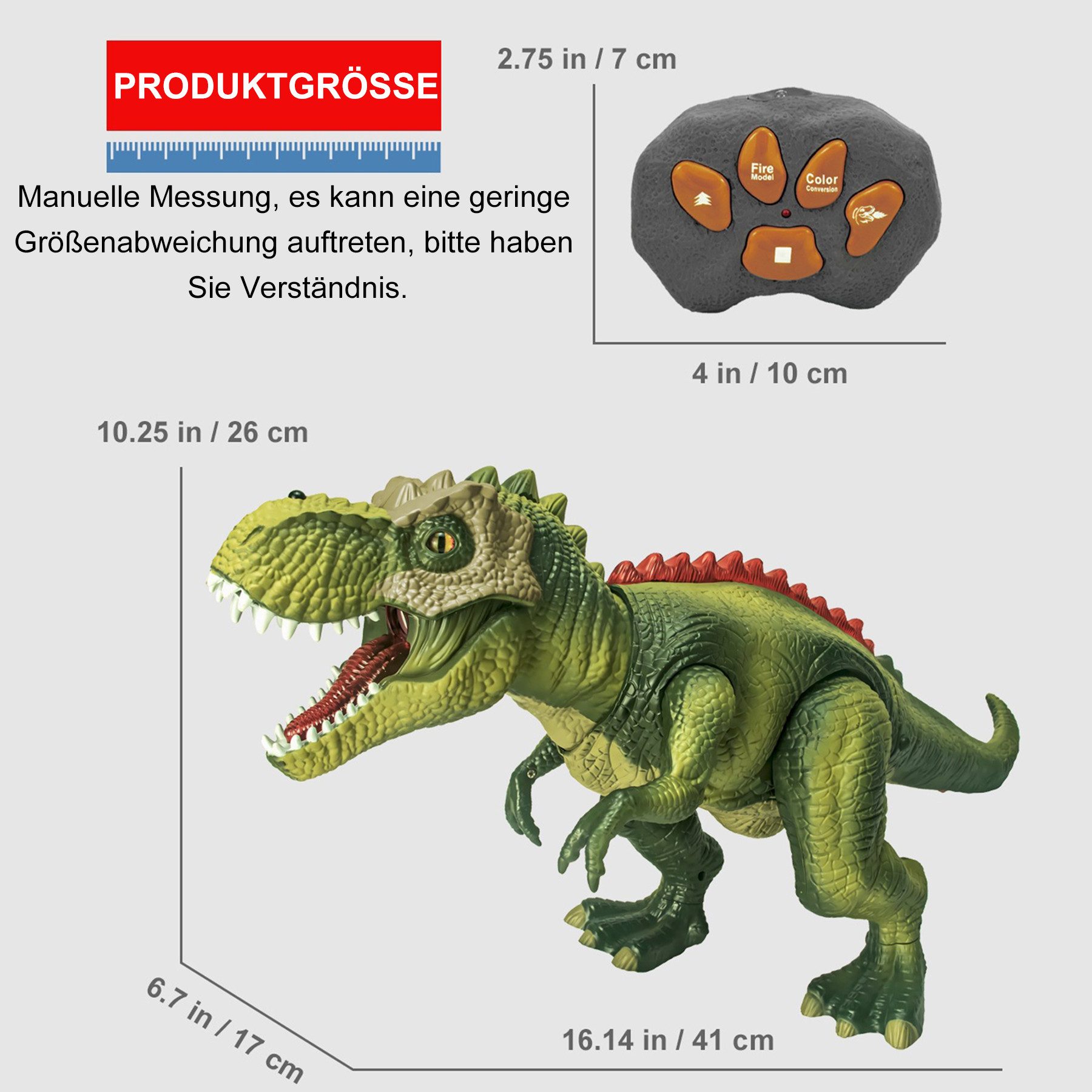Senmudi Spielfigur Kinder LED Ferngesteuertes Dinosaurier Spielzeug, (Elektronik T-Rex Dino Spielzeug für Kleinkinder Jungen Mädchen, mit Spray, Licht,Brüllen,Realistische Gehbewegungen), ab 4 5 6 8 jahre jungen with Led Light & Roaring Sound