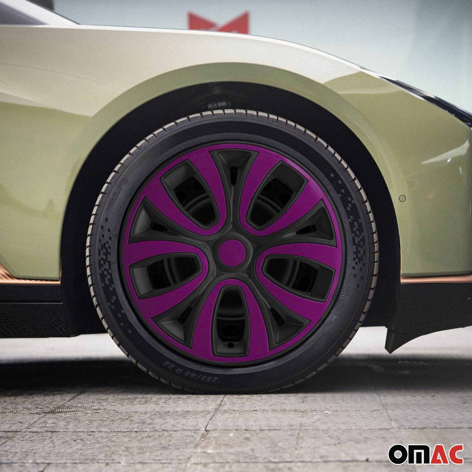 OMAC Wheel Covers 16 inch Matte Black & Purple 4-piece set, (4-pcs) Easy installation, lightweight, car wash safe