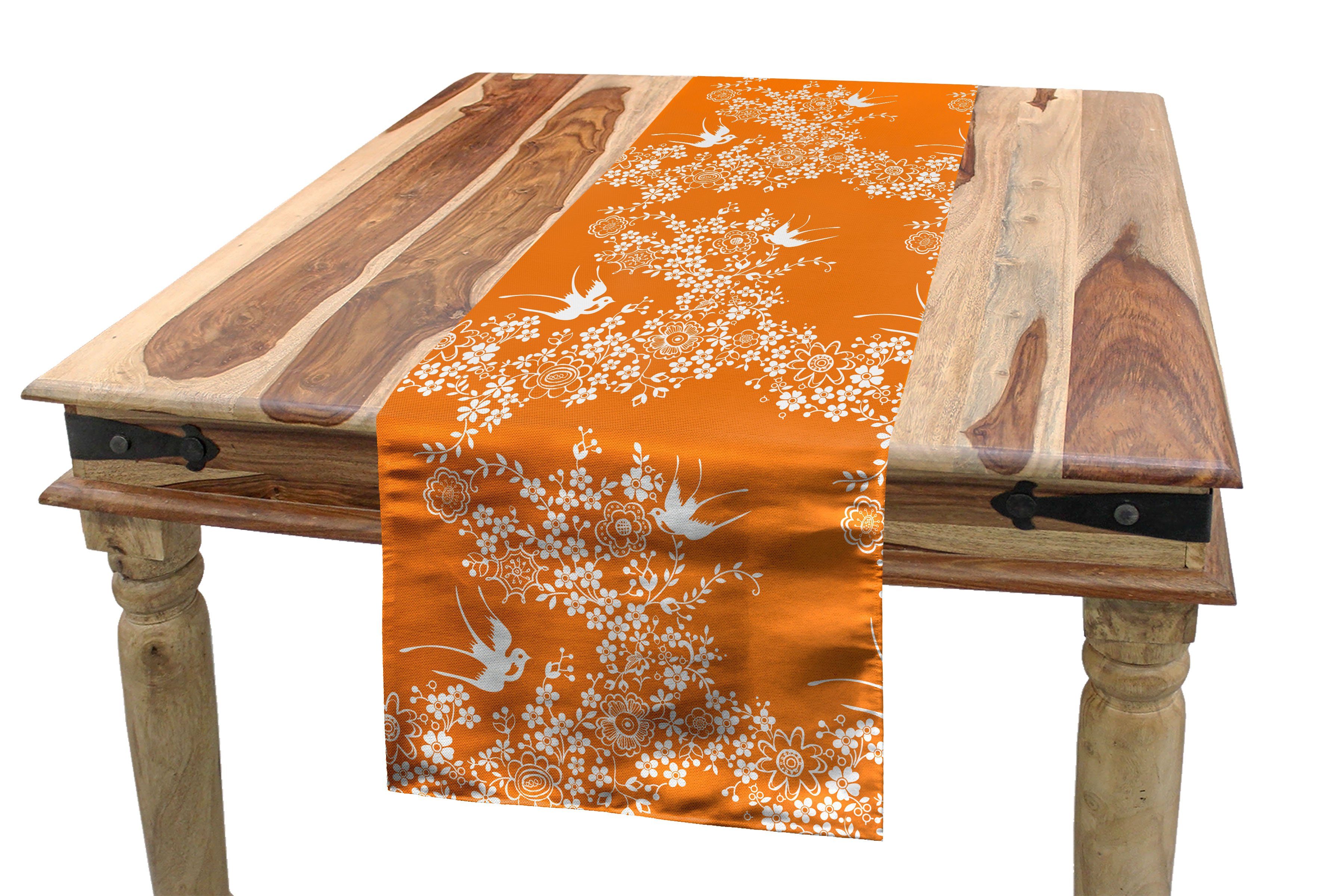 Abakuhaus Tischläufer Esszimmer Küche Dekorativer Orange Rechteckiger Tischläufer, Japanische Baum-Vogel-Kunst