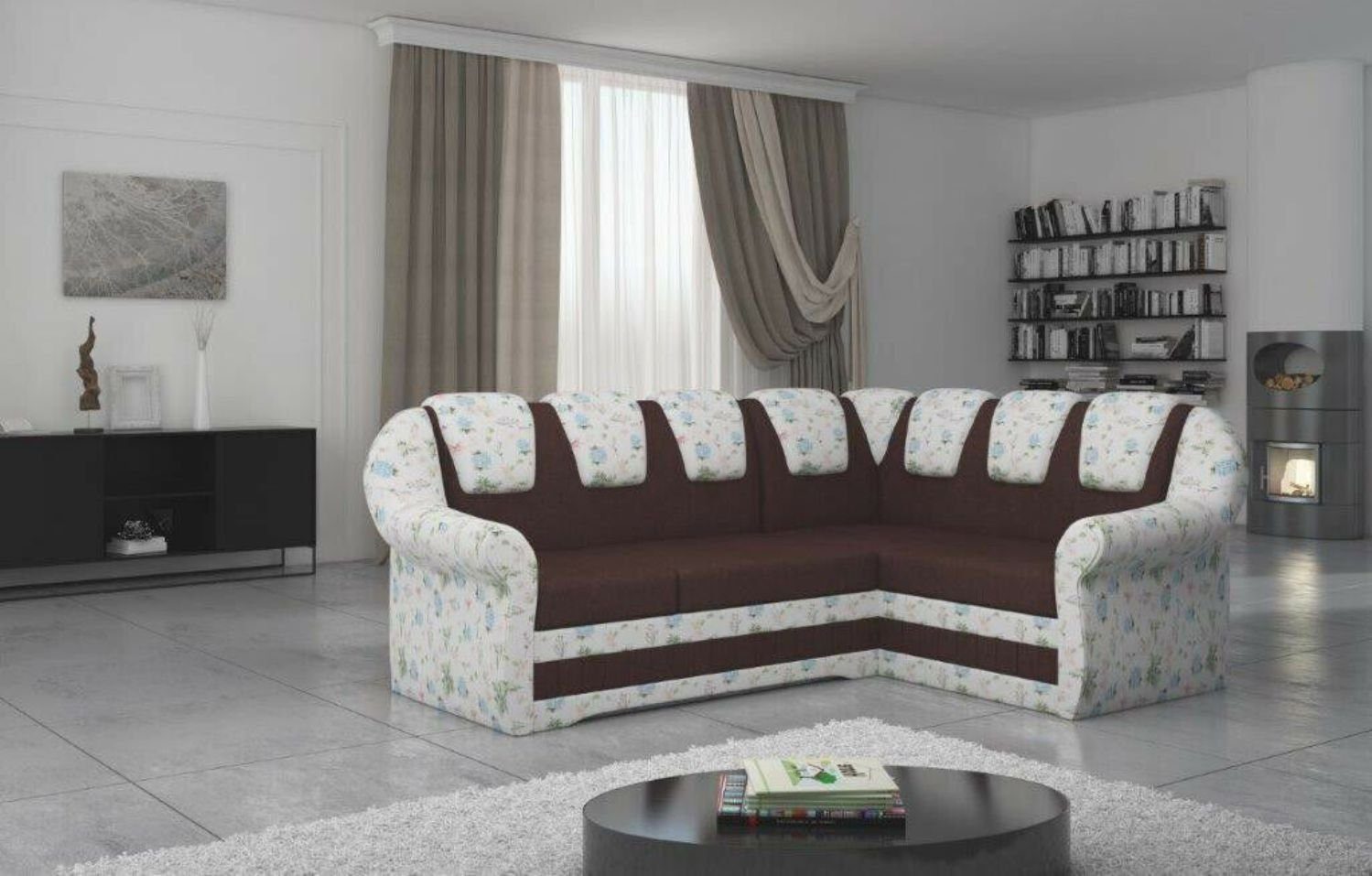 JVmoebel Ecksofa, Design Ecksofa Sofa Bettfunktion Couch Schlafsofa Braun/Weiß