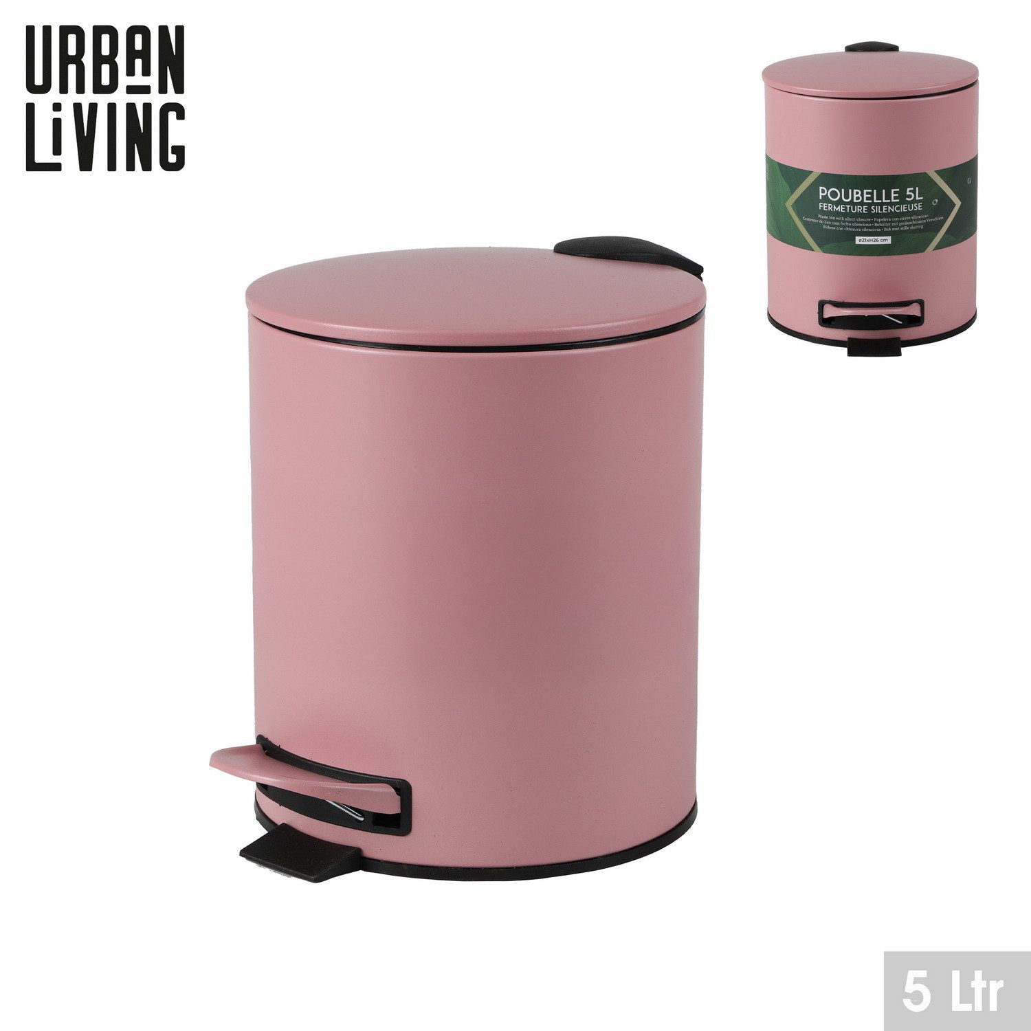 Urban Living Kosmetikeimer 5 Liter Badeimer Tret-Mülleimer Abfalleimer Tretpedeal Tretmülleimer, Absenkautomatik, Hygienische Pedalbedienung – Bild 4 von 4