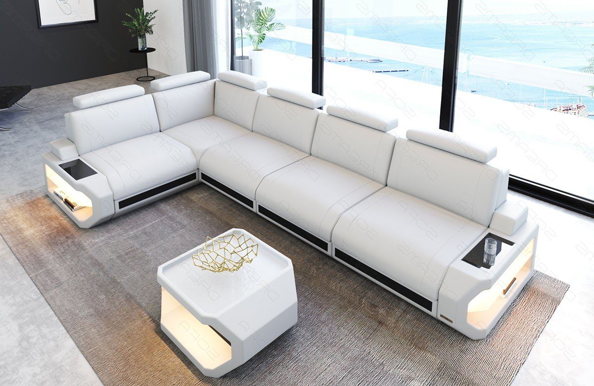 Sofa Dreams Ecksofa Leder Sofa Couch Siena L Form lang Ledercouch, L-Form Ledersofa mit LED-Beleuchtung