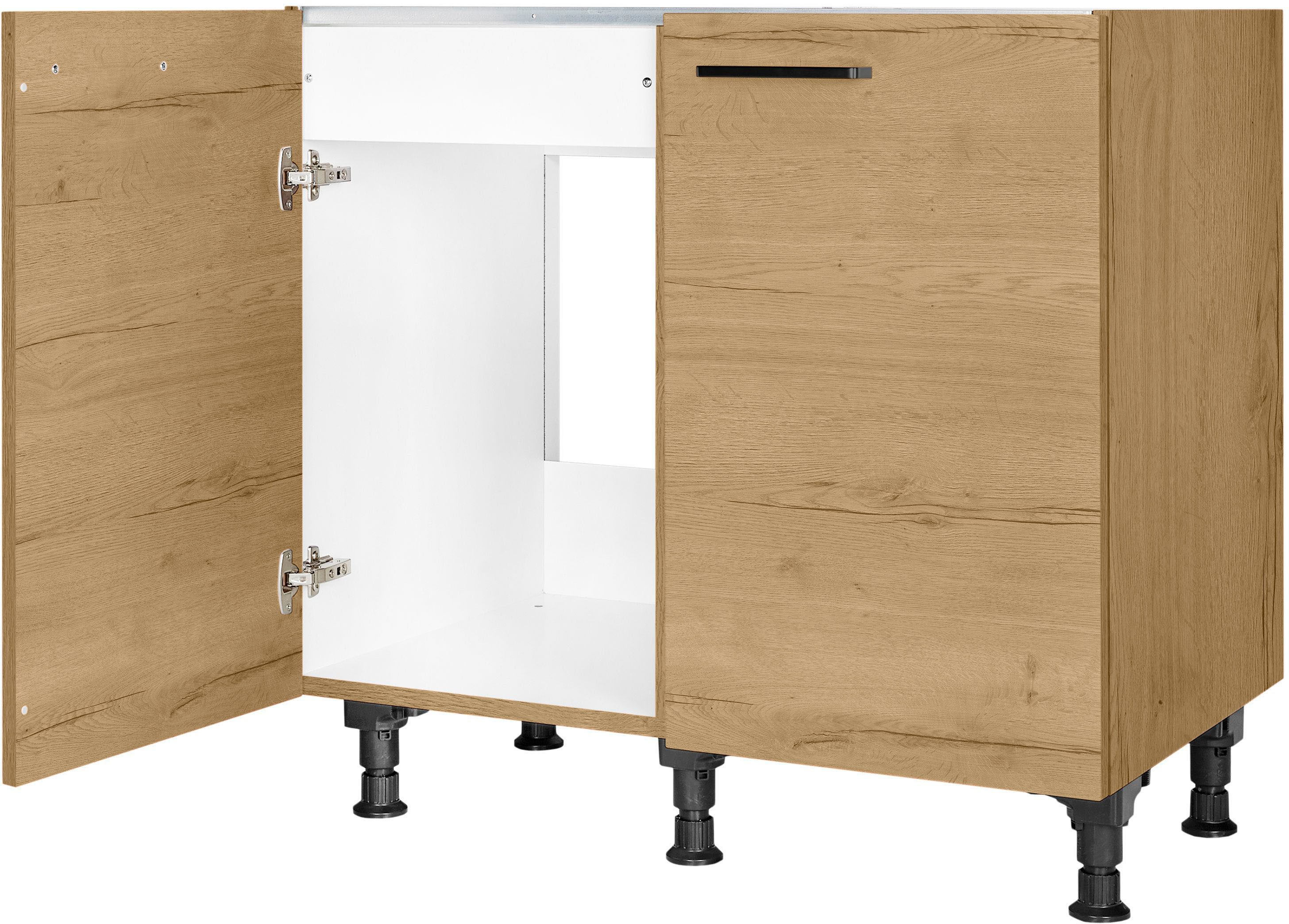 nobilia® Spülenschrank "Structura", vormontiert, mit höhenverstellbaren Sockelfüßen, Breite 90 cm