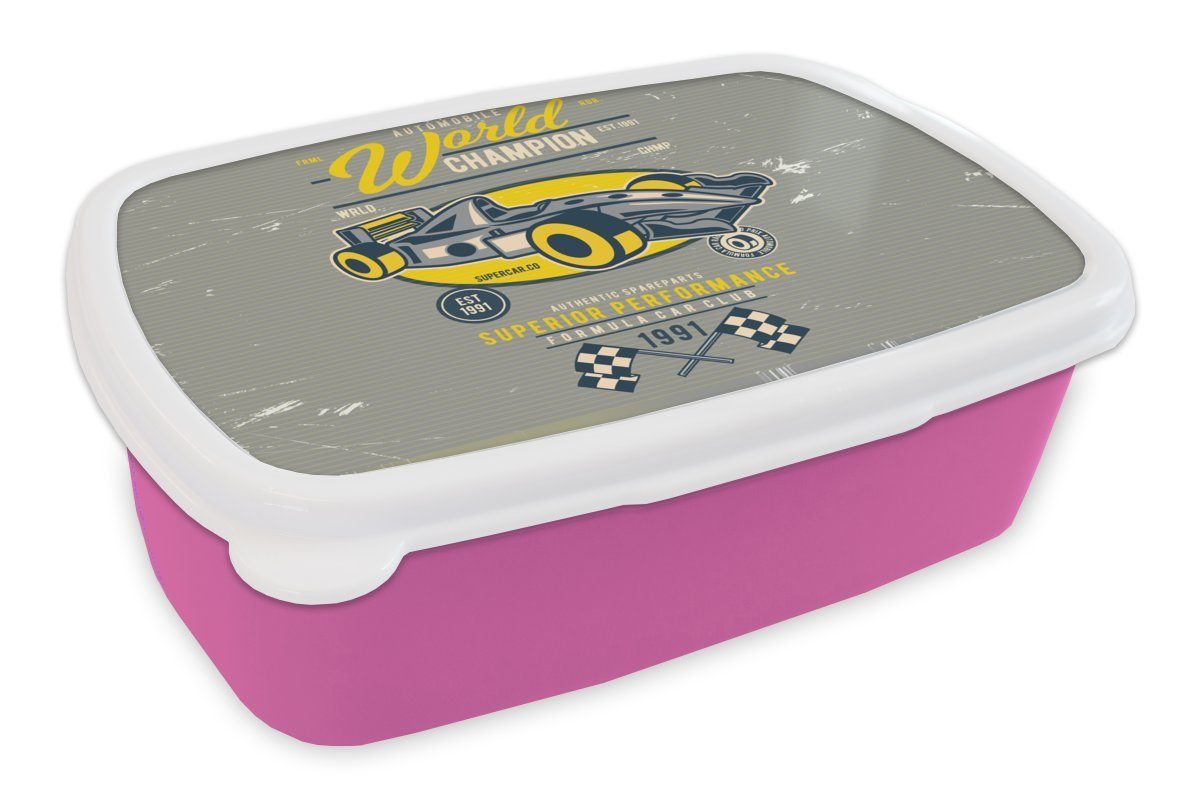 Rennwagen - (2-tlg), MuchoWow Lunchbox für rosa Erwachsene, Oldtimer Snackbox, - Kinder, Mädchen, Brotbox Kunststoff Flagge, Kunststoff, Brotdose