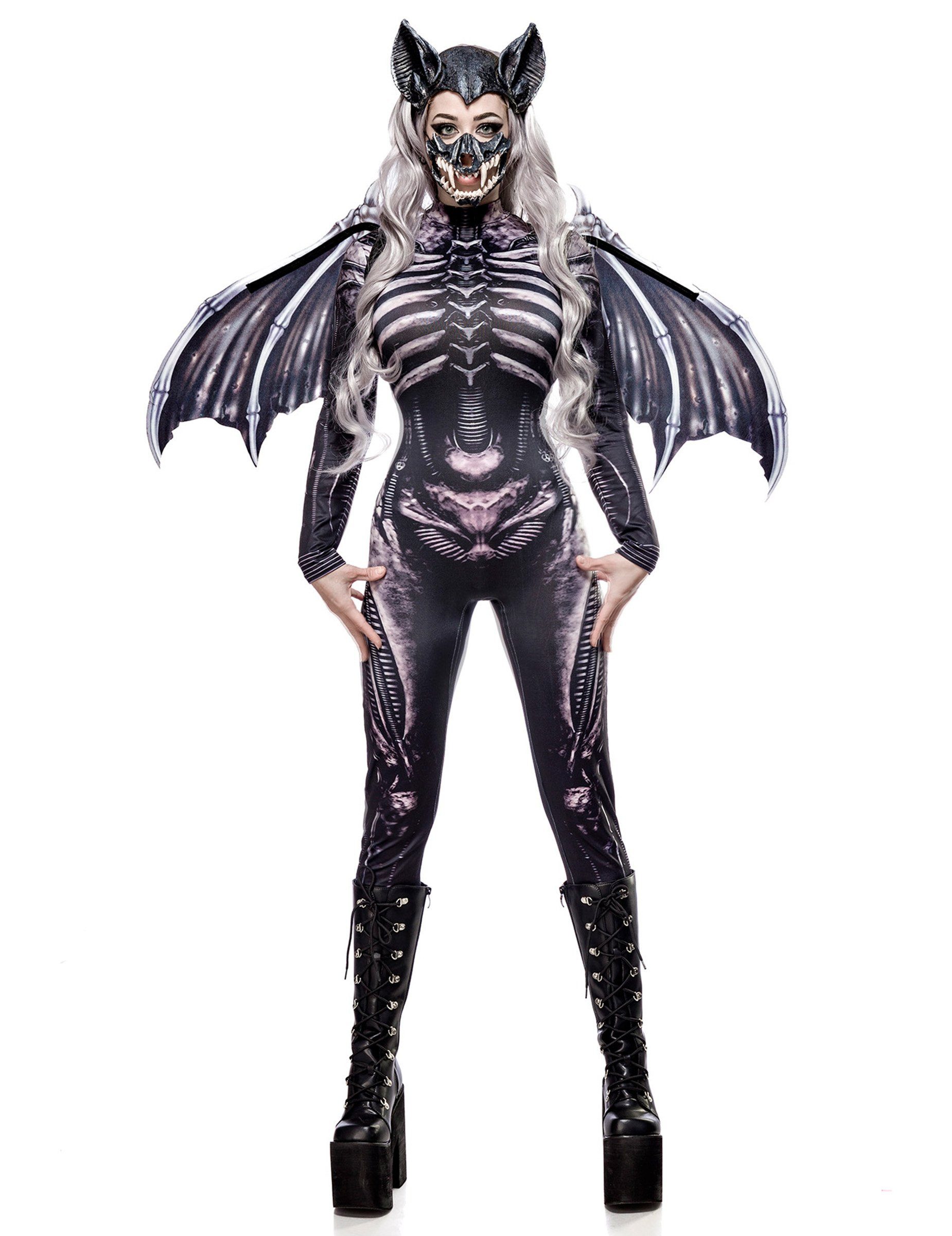 Kostüm Luxuriöses Fledermaus-Skelett-Kostüm für Damen