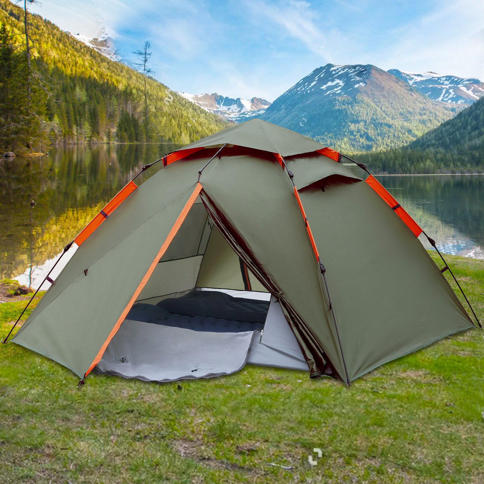 Lumkudos Faltzelt Camping Zelt Pop Up Zelte Doppelschicht Camping 2-3 Personen PU5000, Personen: 3 (300 x 240 x 145 cm, 1 tlg., 4-Jahreszeiten winddichtes Campingzelt, 3-Personen-Zelt), Winddichtes Quick-Up-Zelt für Trekking und Familien-Camping