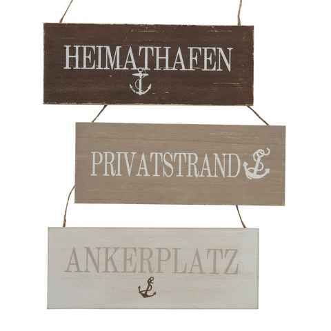 BOLTZE Metallschild 3tlg. Schild MARITIM braun weiß Hängeschild Heimathafen Privatstrand Ankerplatz (3 Motive)