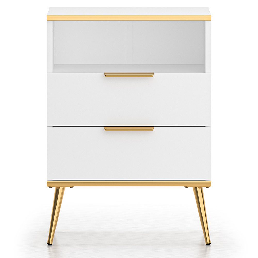 Lomadox Nachttisch VLORA-131, Nachtkonsole mit zwei Schubladen, weiß mit go günstig online kaufen