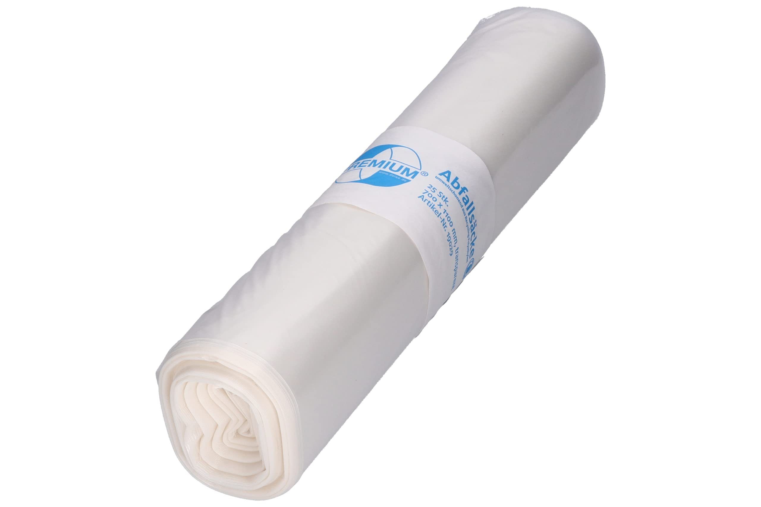 Müllbeutel DEISS Abfallsäcke aus Recycling-LDPE 120 L - transparent, Rolle