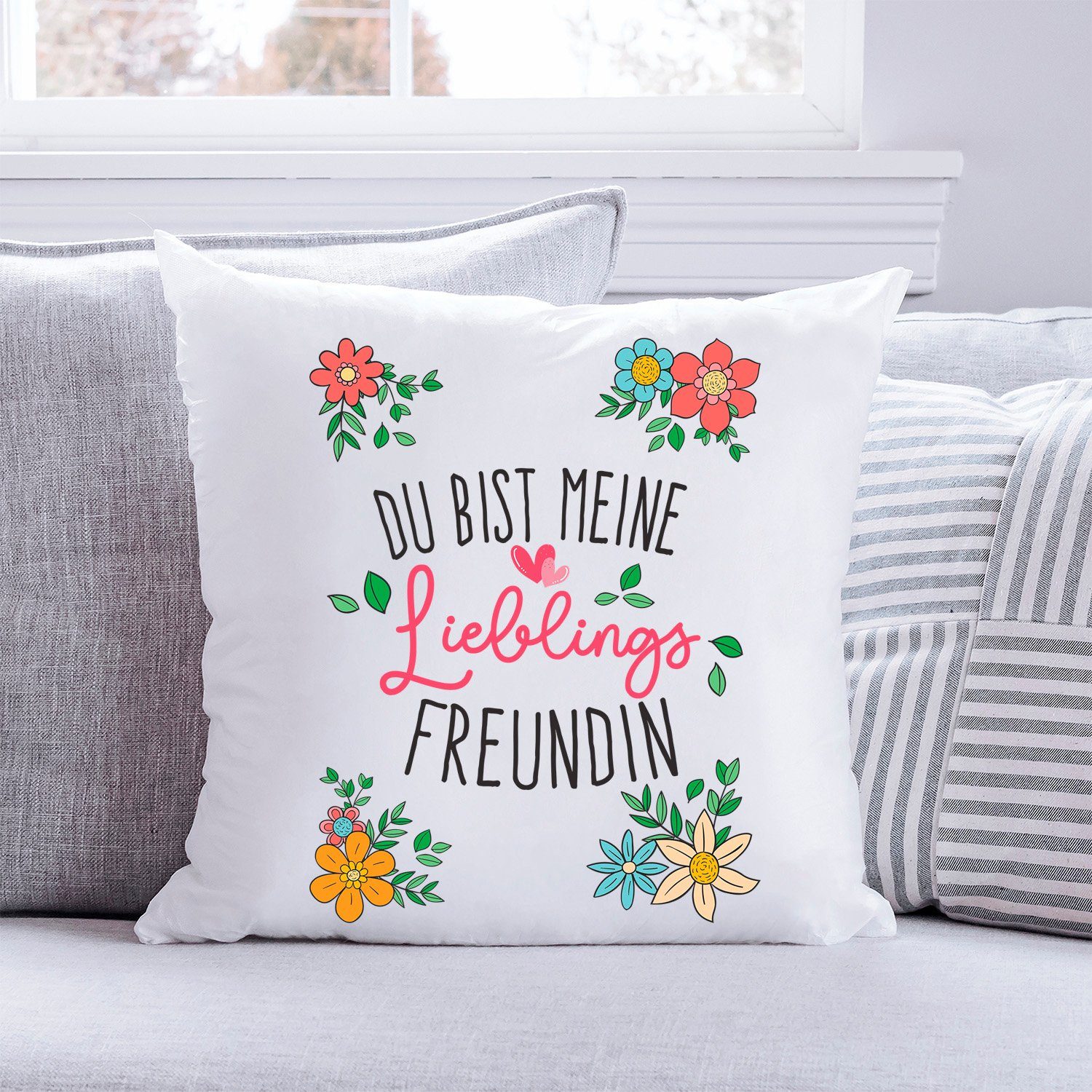 GRAVURZEILE Zierkissen mit Spruch - Du bist meine Lieblings Freundin - Geschenk für Freunde -
