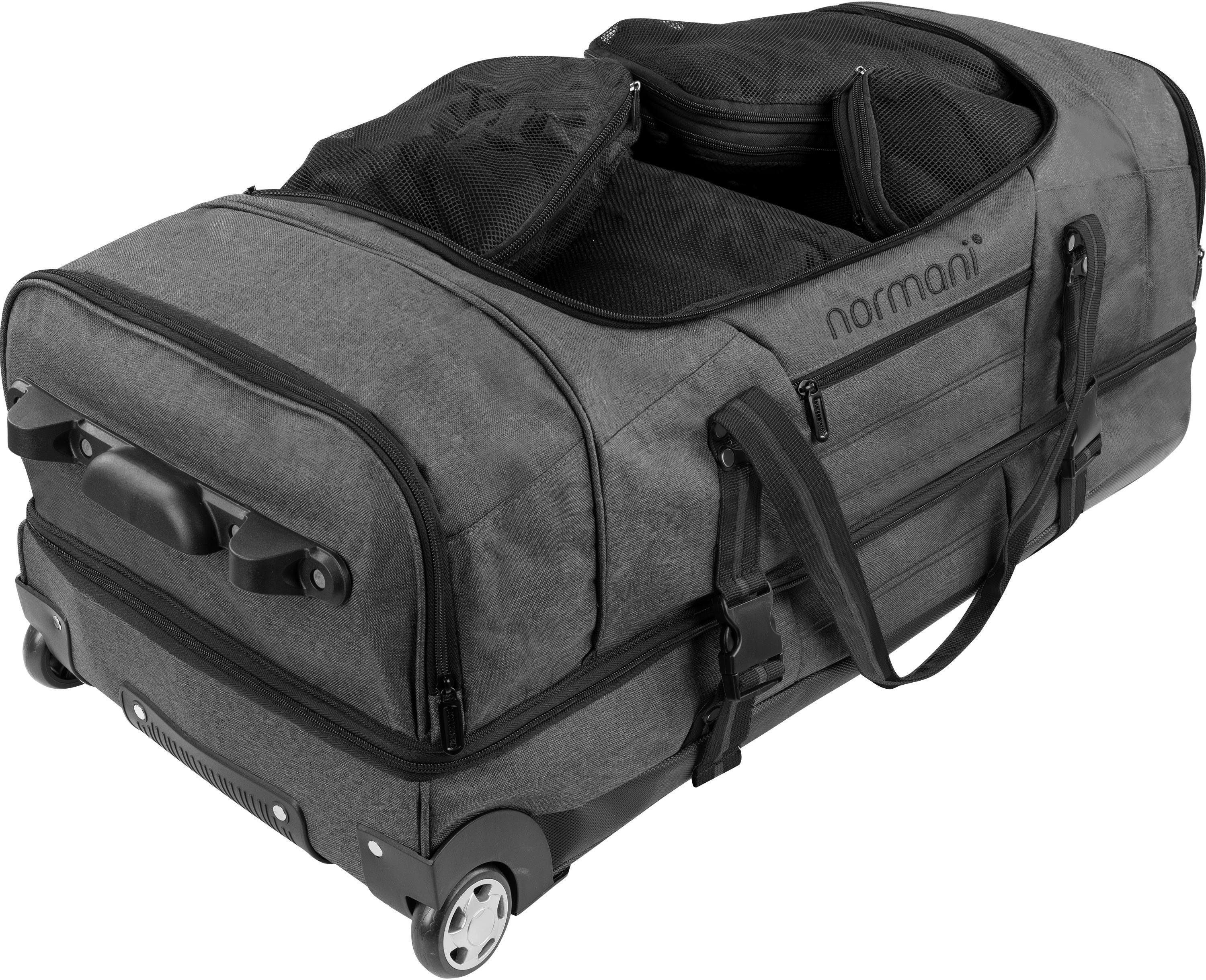 4 Rollen Reisetasche Schwarz Reisetasche 120 Liter Große L mit normani 120 Reisetasche mit Kleidertaschen,