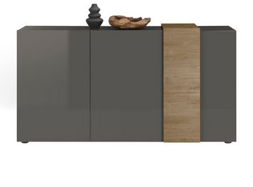 MCA furniture Sideboard Positano (Anrichte in grau Hochglanz und Eiche, Breite 181 cm), Front und Korpus in Hochglanz, Soft-Close