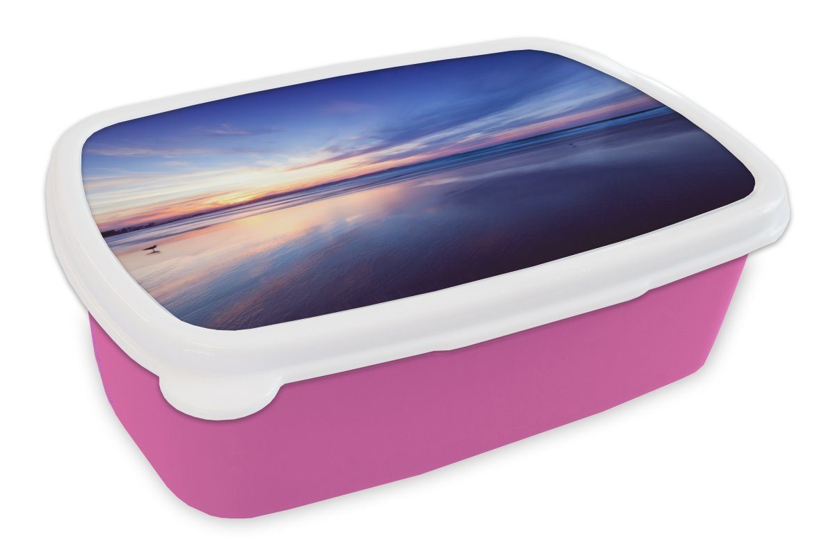 Erwachsene, Brotbox Mädchen, rosa Sonnenuntergang MuchoWow ruhigen Lunchbox (2-tlg), Snackbox, Farben Brotdose für Kunststoff, Kunststoff am Kinder, Strand, mit