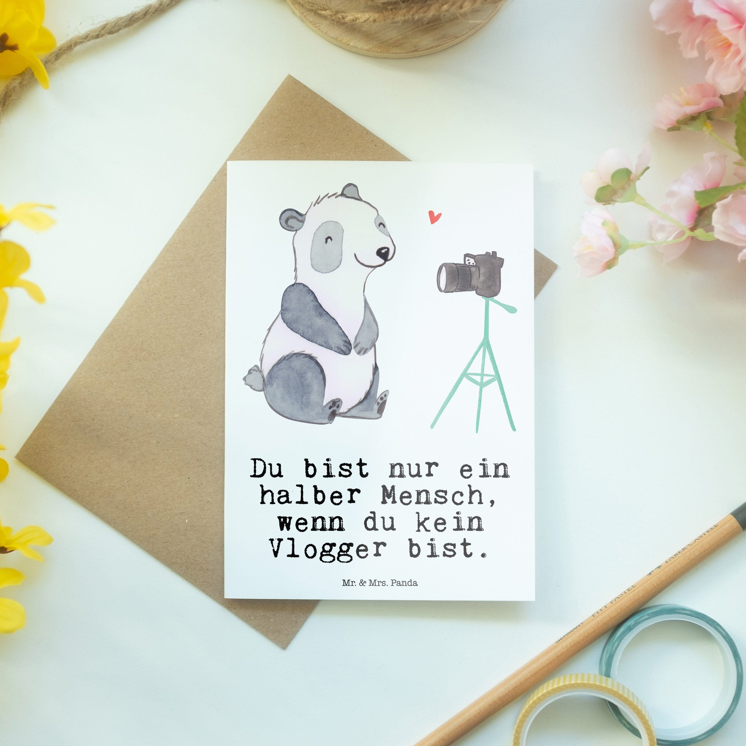 Geschenk, mit Mrs. Mr. Glü & Firma, Grußkarte Vlogger Panda Herz Hochzeitskarte, - Weiß Danke, -