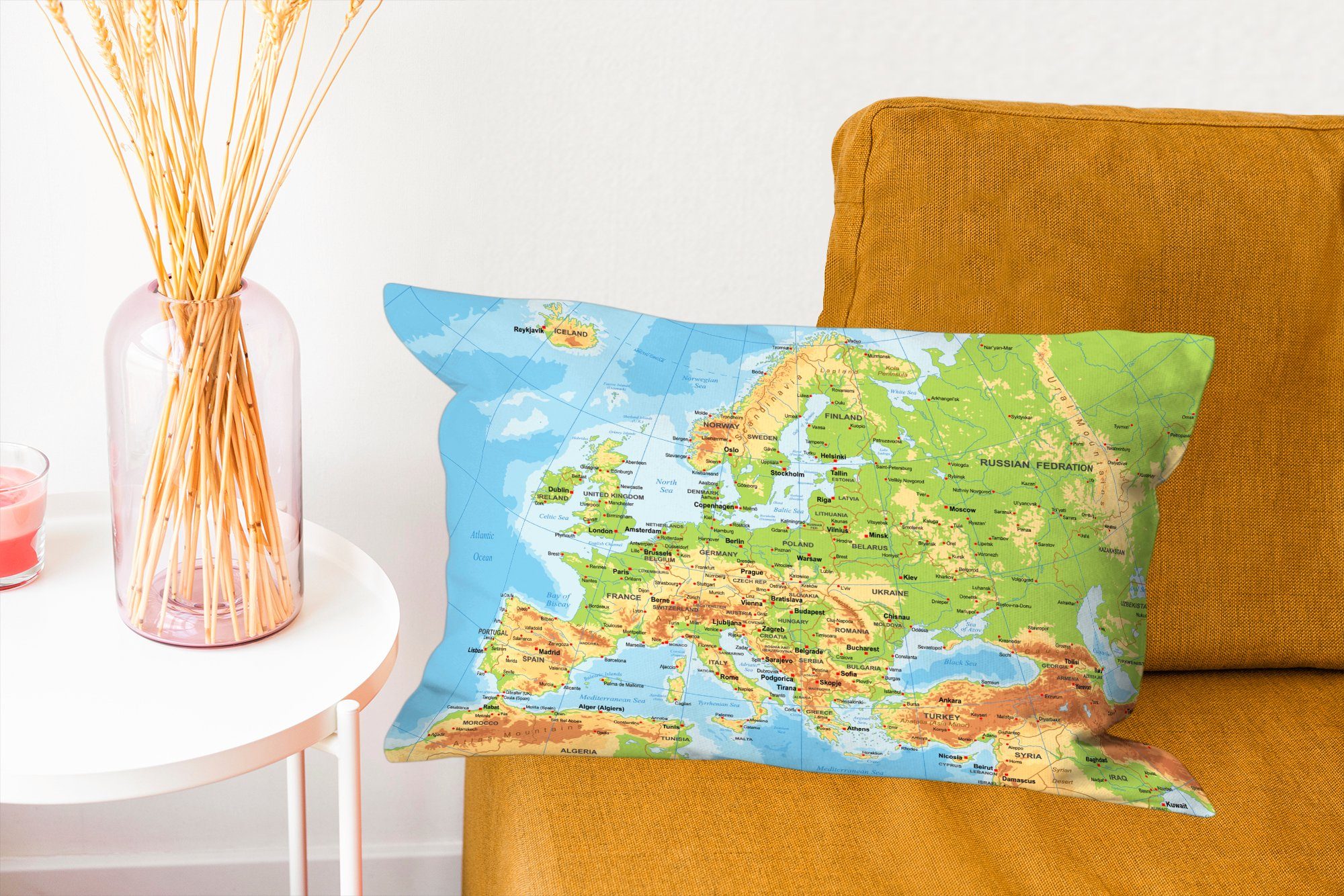 Schlafzimmer - Karte mit - Land, Zierkissen, Dekoration, MuchoWow Wohzimmer Dekokissen Dekokissen Füllung, Europa