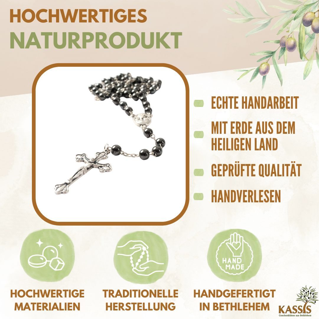Kassis Geschenkartikel Kette ohne Anhänger Rosenkranz mit ovalen Hämatitperlen, handgemacht, hergestellt in Bethlehem, Gebetskette, Christlicher Schmuck