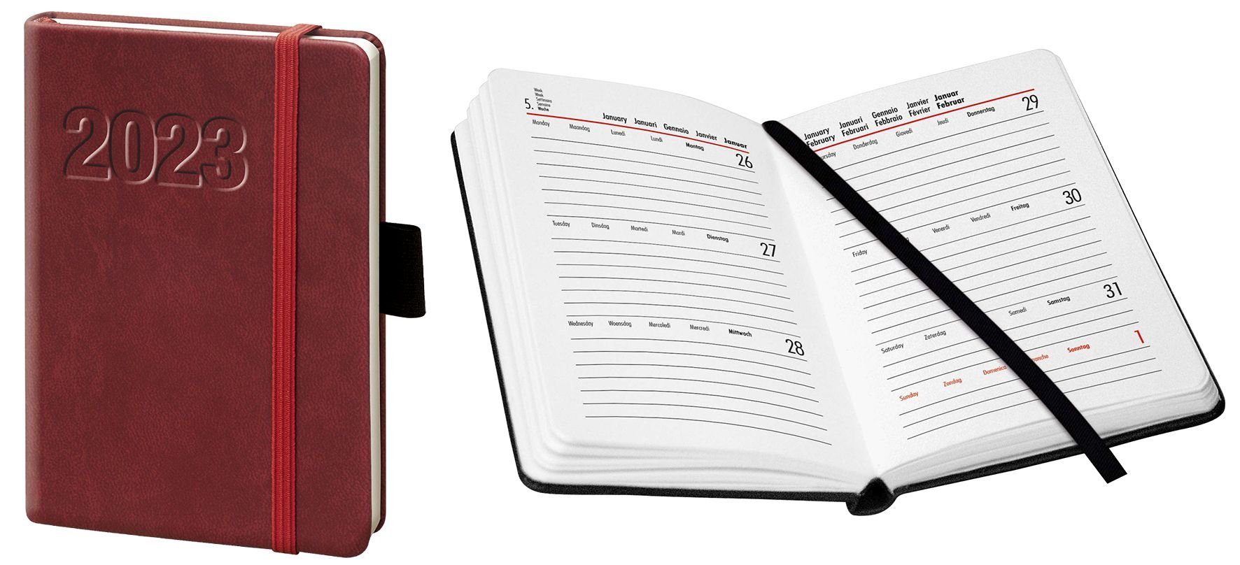 BSB Сумкиkalender bsb 02-0131 Buchkalender "V-book" - 1 Woche / 2 Seiten, A6, bordeaux