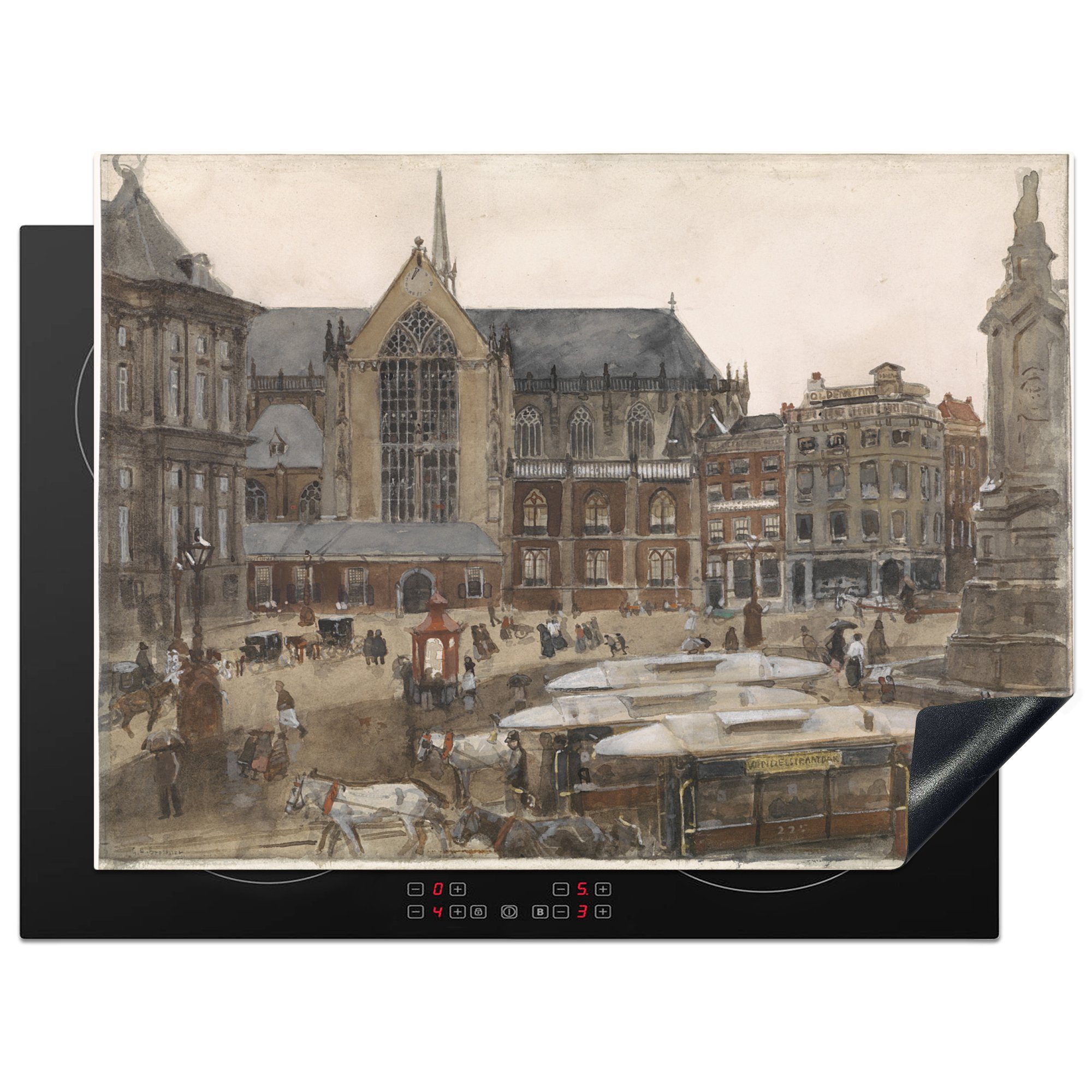 MuchoWow Herdblende-/Abdeckplatte Dam-Platz in Amsterdam - Gemälde von George Hendrik Breitner, Vinyl, (1 tlg), 71x52 cm, Induktionskochfeld Schutz für die küche, Ceranfeldabdeckung