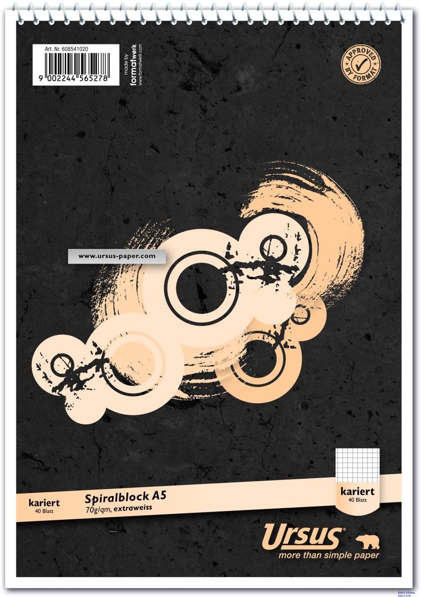Ursus - Ludwig Bähr Notenblock Spiral-Notizblock A5 70g/qm 40 Blatt kariert