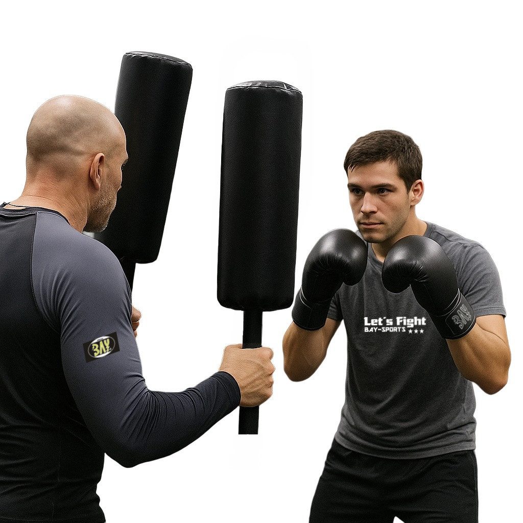 BAY-Sports Schlagpolster Blockierer Pads + Stiel Schaumstoffschläger Blocking Kissen Krav Maga, Rundes Schlagpolster mit Griff Abwehrtechniken üben